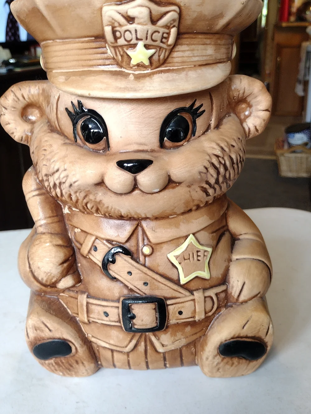 Ceramic Police Bear Figurine - Tan